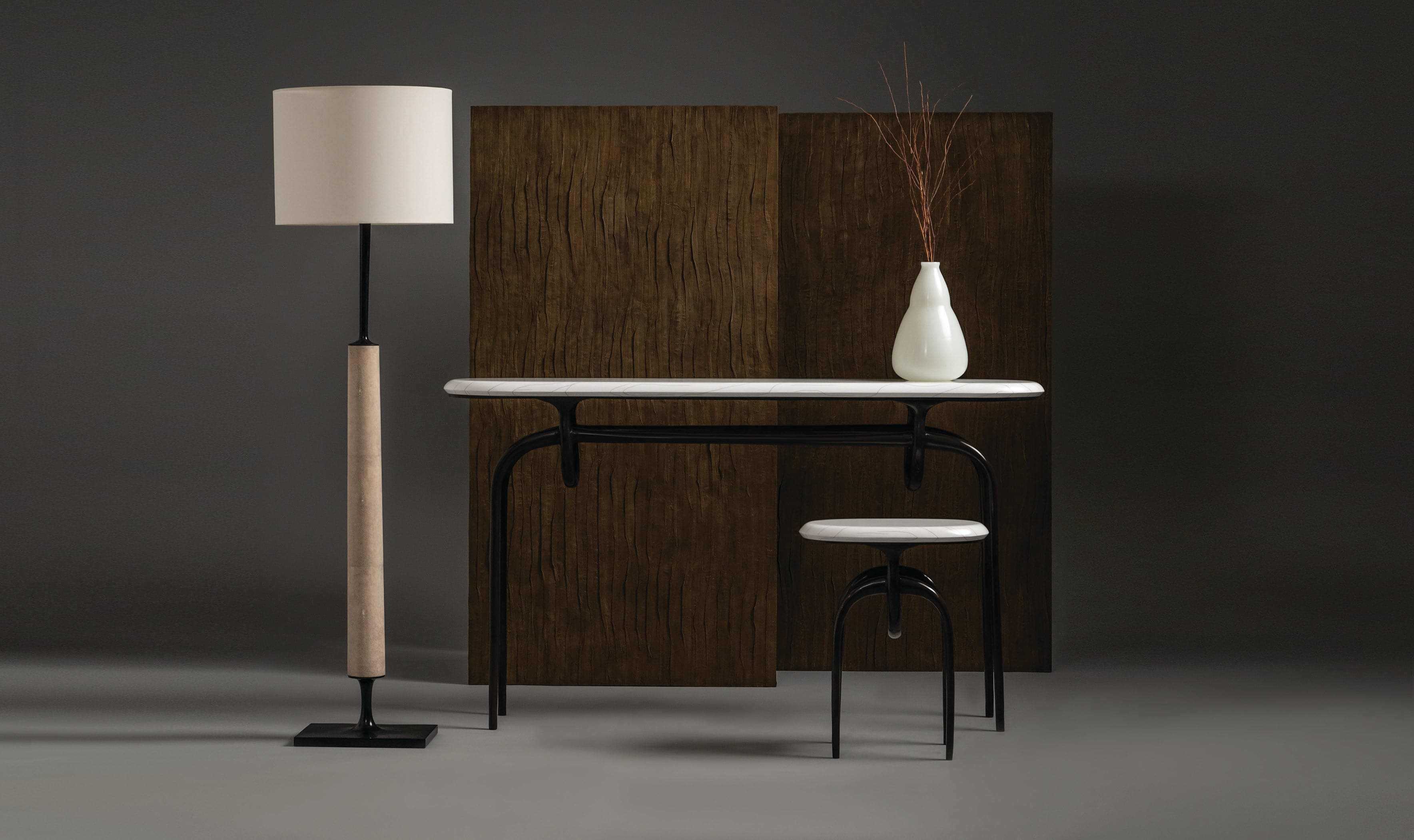 Lennon luxury console table and side table next to lamp 